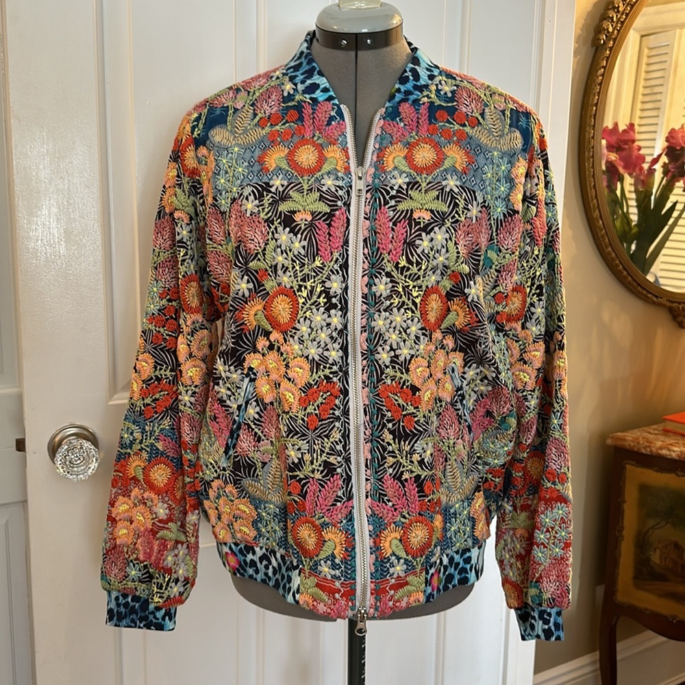 Johnny Was Heavily Embroidered Bomber Jacket